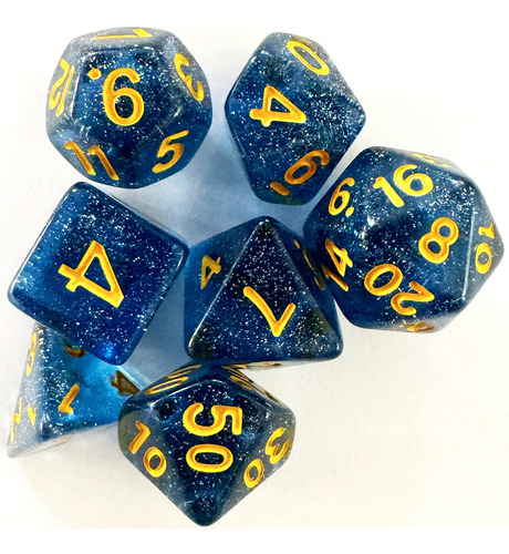 Central Dados Rpg Kit 7 Unidades Gliter D4 D6 D8 D10 D12 D20