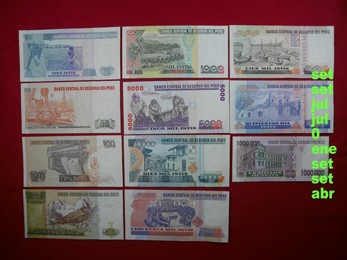 Imagen 2 de 2 de Billetes Intis Del Perú En Buen Estado (11 Billetes)