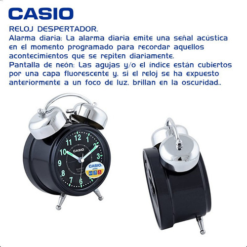 Despertador Digital Casio Vintage Tq362 Reloj Alarma Campana Color Negro