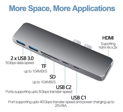 Adaptador Macbook Pro Air 13 Usb C Hub Hdmi Micro Sd 7-1
