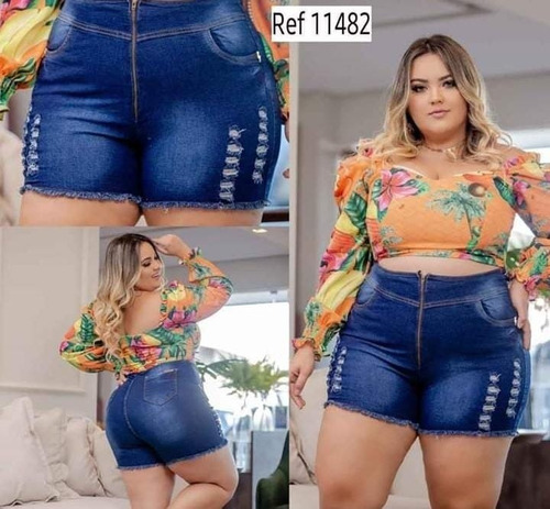 short jeans cintura alta plus size