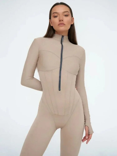 Mono De Manga Larga Con Cremallera Para Mujer, Elegante, Cue