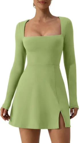 comprar . Vestido Corto Con Cuello Cuadrado Para Mujer, Manga Larga