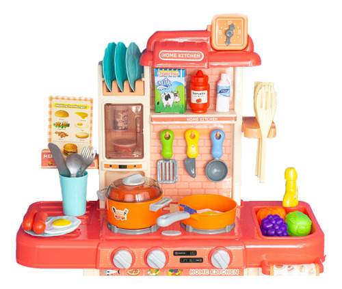 Cocina Cocinita Infantil Luz, Sonido,agua, Vapor 42 Pcs Color Rosa