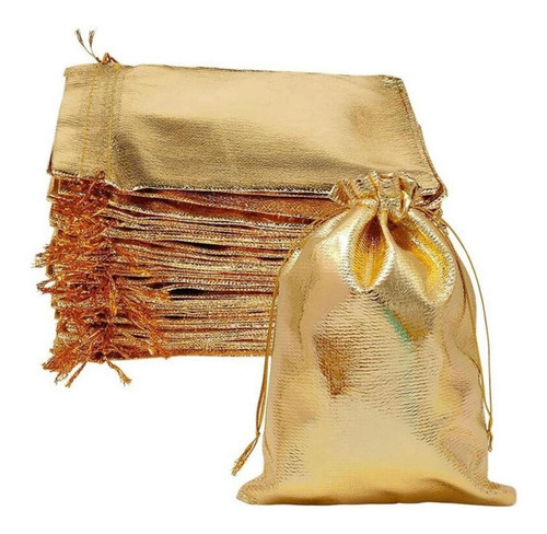 Bolsa De Organza Con Cordón, Mxvto-002, 2 Pzas, Tela Terciop Color Dorado