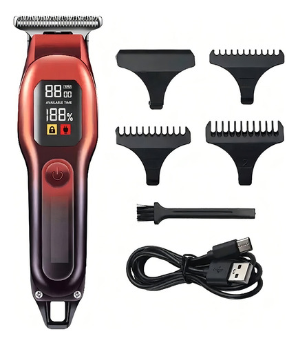 Maquina De Cortar Pelo Display Inalambrica Accesorios Usb Color Rojo/Negro