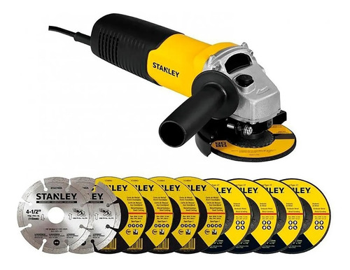 Amoladora Angular Stanley Stgs7115 115mm + 10 Discos Surtido