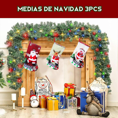 * 3 Pares Grandes Medias De Botas Navideñas Decorativas