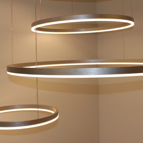 GMH luminária Lustre Pendente Led Moderno Pé Direito Alto 3 metros Hall Aneis Led Estrutura Branco