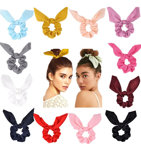 12 Colores Arco Satén Elásticas Pelo Scrunchies,mujeres Niña