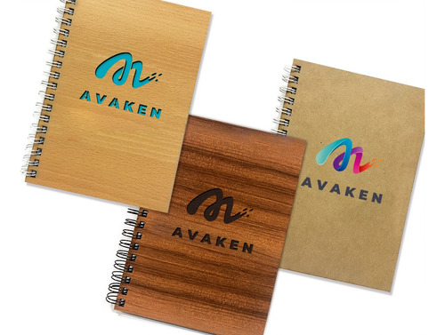 X50 Cuaderno Hoja Rayada Tapa Madera Logo Regalo Empresarial