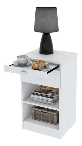 Mesa De Luz Moderna Desayunador Dormitorio Blanco Cajón