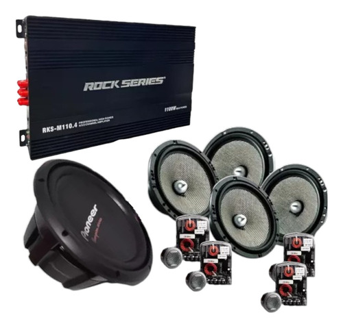 Paquete Woofer + 2 Set De Medios + Amplificador 4ch Color Negro