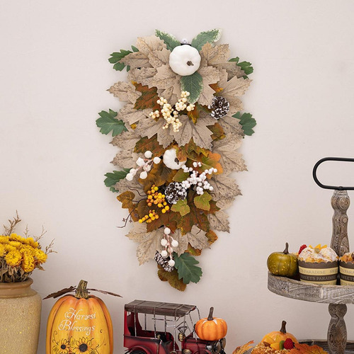Corona Artificial De Halloween, Corona De Calabaza, Corona