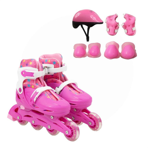 Patins Tamanho 36 A 39 Rosa Menina Roller + Kit Proteção