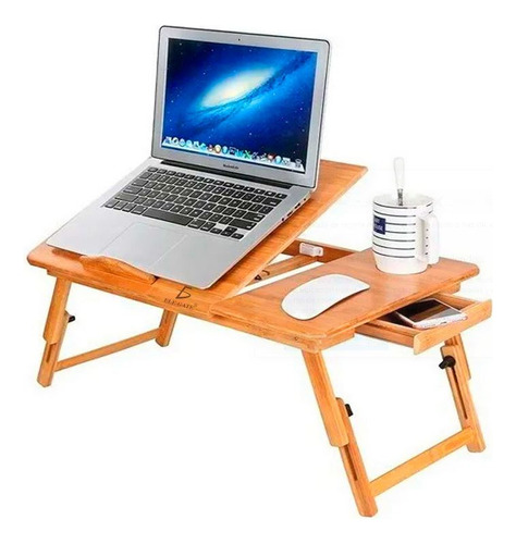 Mesa De Bambú Laptop Ajustable 2 Ventiladores Color Beige