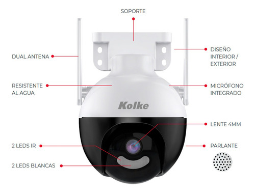 Cámara De Seguridad Kolke Ptz 4mp Inalámbrica Wifi Audio