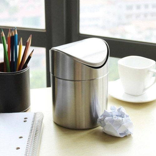 Mini Acero Inoxidable Pequeño Cubo De Basura Con Tapa