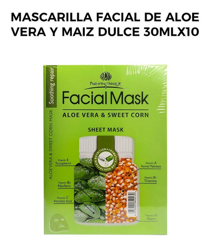 Mascarilla Facial De Aloe Vera Y Maiz Dulce 30mlx10 Piezas