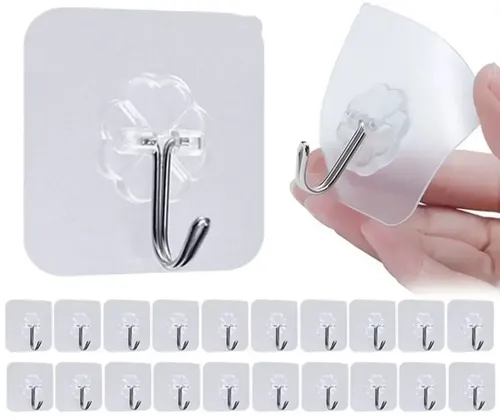 Kit 30 Ganchos Adesivos Parede Transparente Inox Não Fura Suporte Cabide Pendura Vassoura Banheiro Cozinha