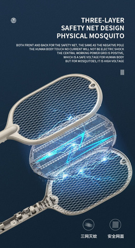 Imagen 9 de 9 de Raqueta Paleta Mata Moscas Mosquitos Recargable Usb Dual