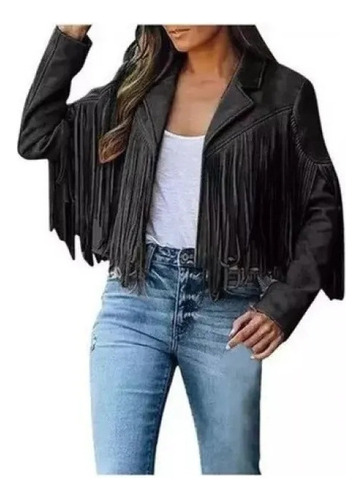 Chaqueta Con Flecos De Piel Sintética Para Mujer