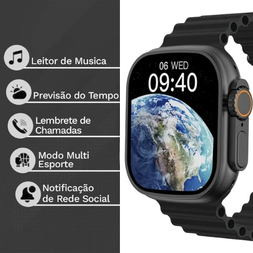 Relógio Smartwatch Gs Wear Gs9 Ultra 49mm Titânio & Silicone Cinza Milanese Laranja Cinza