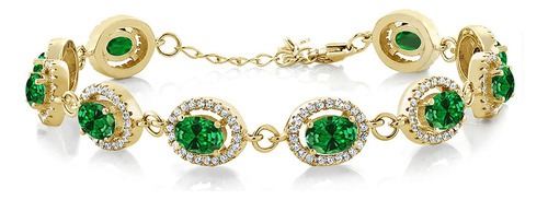 15,28 ct Óvalo Verde Simulado Esmeralda Pulsera De Plata .