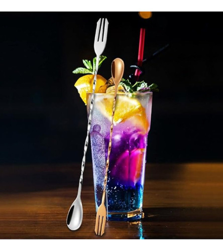 A Set 3pzs Cuchara Coctelera Agitador Bartender Bar Acero