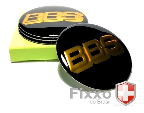 Imagem 1 de 3 de Emblema Adesivo Calota Bbs Preto C/ Dourado (58mm) Jg. 4pçs