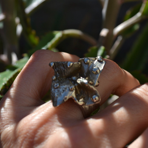 Imagen 3 de 7 de Anillo Flor, Texturas Modeladas A Mano, Macizo De Alpaca