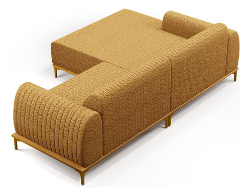 Sofá Chaise Esquerdo Molino 230cm Pés D'ouro Bouclê Mostarda
