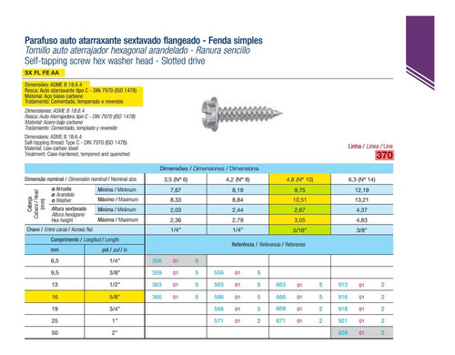 Parafuso 4,8x16 Sextavado Flange Com Fenda 4,8 X 16 - 50un