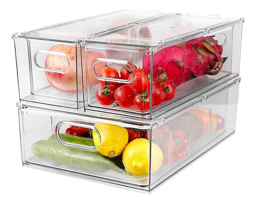 3 Pack Refrigerator Organizer Bins With Pull-out Drawer, Lar
