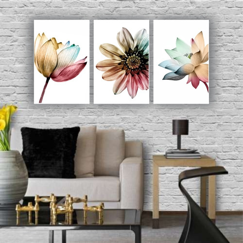 Imagem 3 de 5 de Quadros Decorativos 3 Pçs 20x30 Floral Colorido Flores