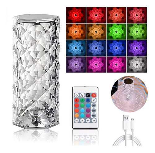 Velador Lámpara Recargable Diamond Rose Led Con Control Rgb Color De La Estructura Cristal