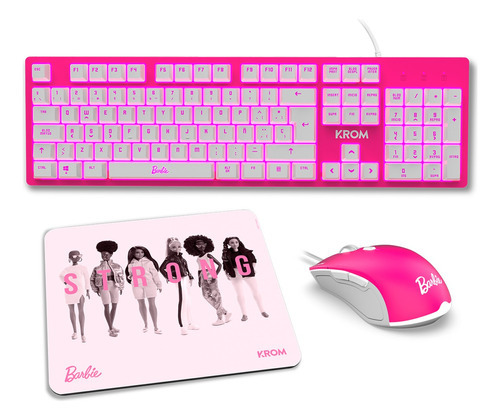 Combo Barbie Krom Kandy 3 En 1 Teclado + Mouse + Pad Mouse Color Del Teclado Rosa