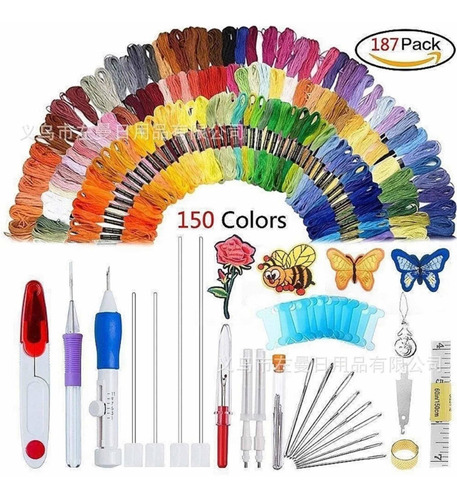 Set De Agujas Mágica Bordado + Kit De Hilos Bordar 187pcs