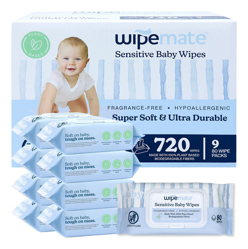 Wipemate Toallitas Sensibles Para Bebe, Sin Plastico, Hechas