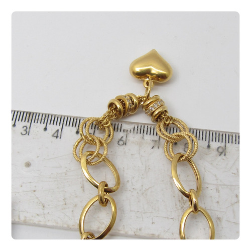 8030 Pulseira Varios Elos E Diamantes Pingente Coração