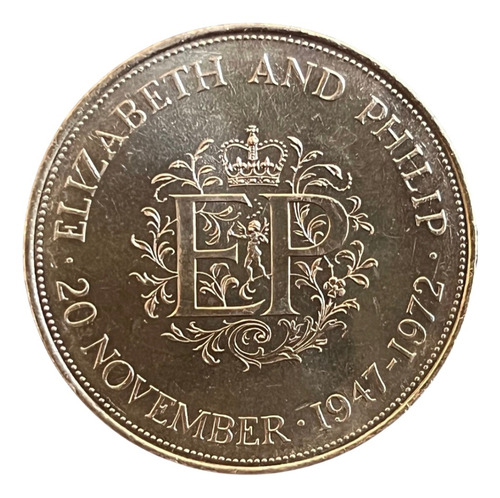 Moeda Oficial Inglaterra 1972 Bodas Prata Elizabeth E Philip