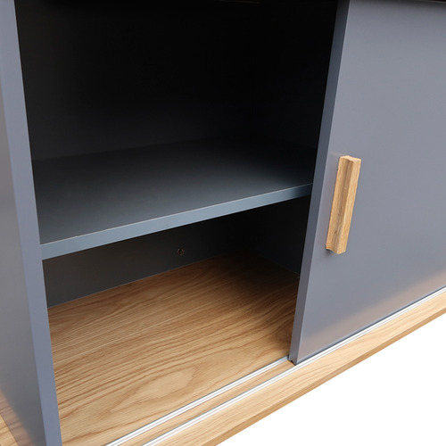 Aparador Estilo Nórdico Puertas Correderas Madera Y Hierro Gris Oscuro