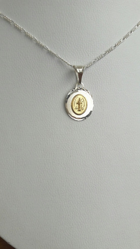 Medalla V. Maria Auxiliadora En Plata 925 Y Oro Con Cadena