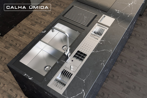 Imagem 6 de 7 de Cuba Dupla Inox Quadrada Pia C/ Válvula 80x40 Embutir