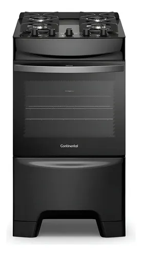Fogão 4 Bocas Continental Preto Mesa de Vidro, Forno Eco Turbo e Grades Ferro Fundido (FC4GB) - Bivolt - R$ 1.647,28