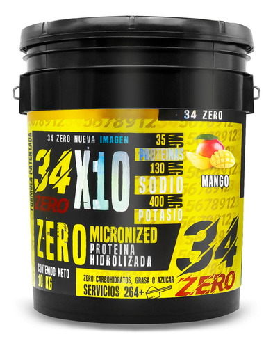 Suplemento En Polvo 34 Zero 10kg Proteína 264 Ser Mango