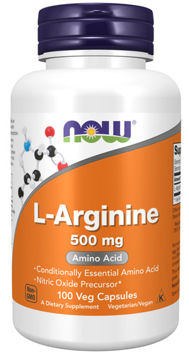 Suplemento em cápsula NOW  L-Arginine 500 mg l-arginine L-Arginine 500 mg em pote de 98g 100 un