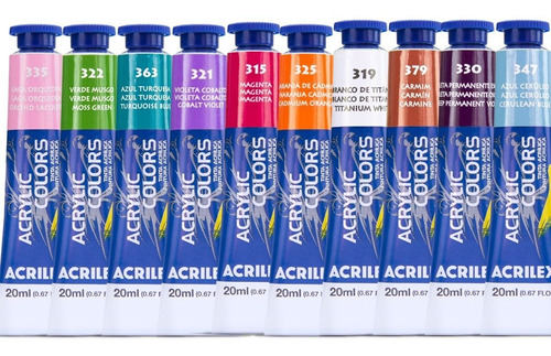 Kit 10 Tinta Acrílica Acrylic Colors Acrilex 20ml Para Tela