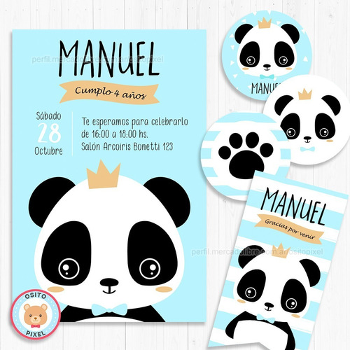 Kit Imprimible Panda Oso Baby Shower Bautismo Corona Osito