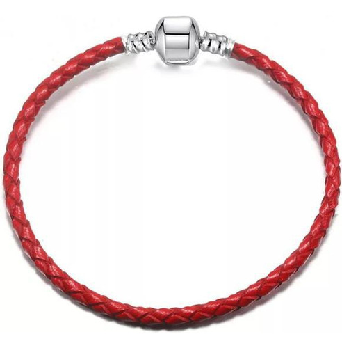 Pulseira De Couro Legitimo Vermelho Com Fecho Em Banho Prata